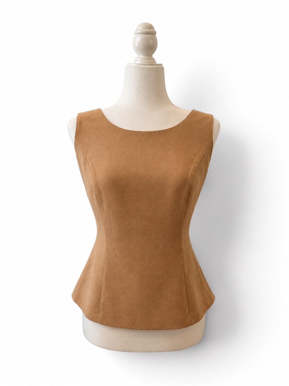 karin stevens Camel Suede-Look Peplum Tank